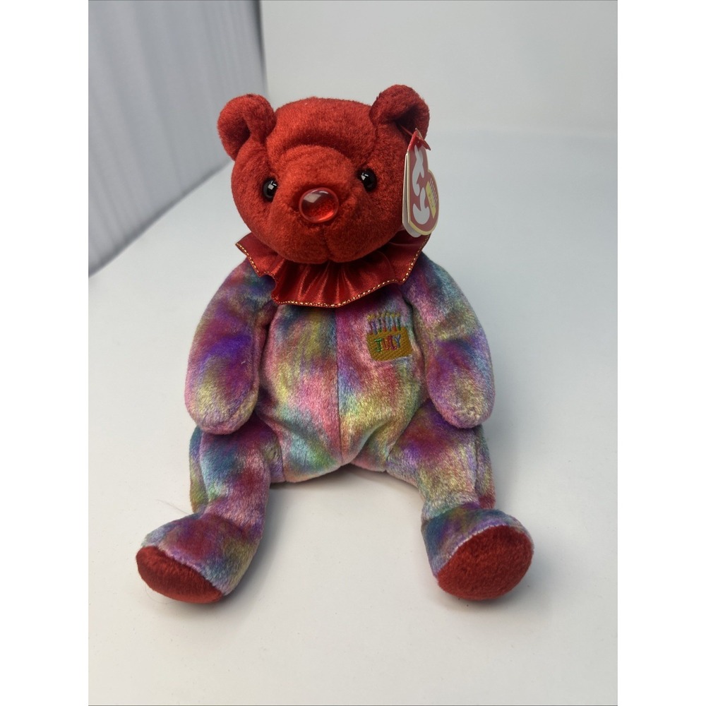 TY Beanie Baby JULY the Birthday Bear (7.5 inch) With Tags Ruby Birthstone